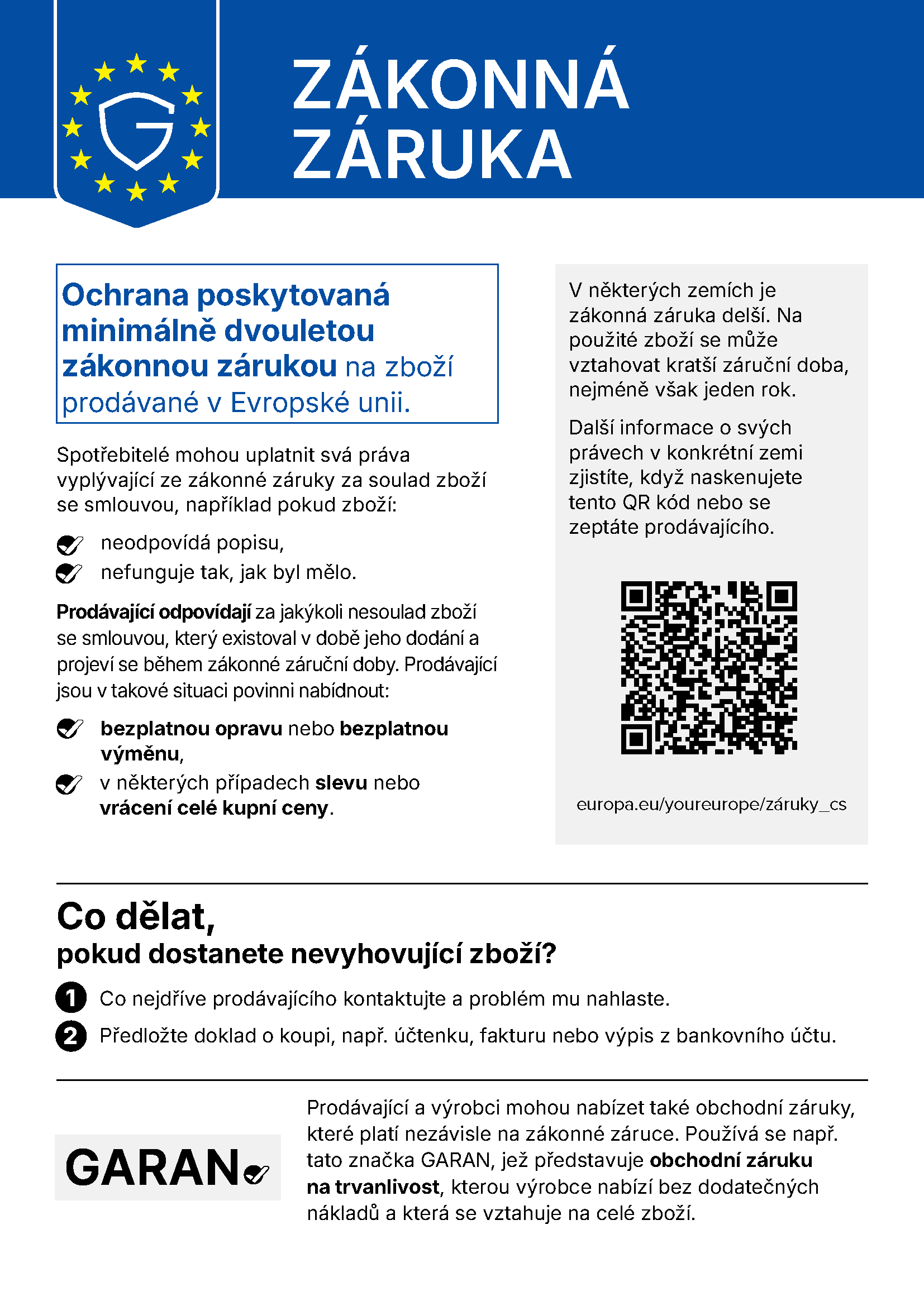 Náhled harmonizovaného oznámení o zákonné záruce za soulad zboží se smlouvou