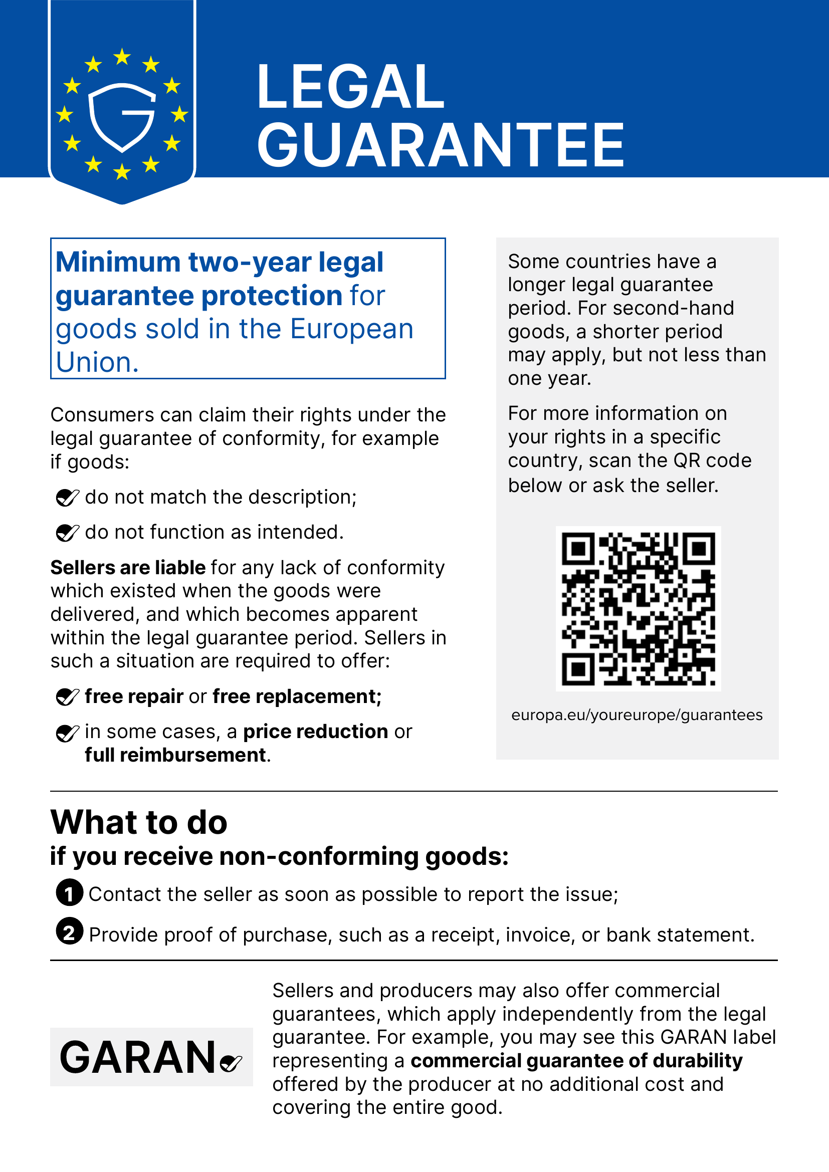 Preview of the harmonised notice on the legal guarantee of conformity