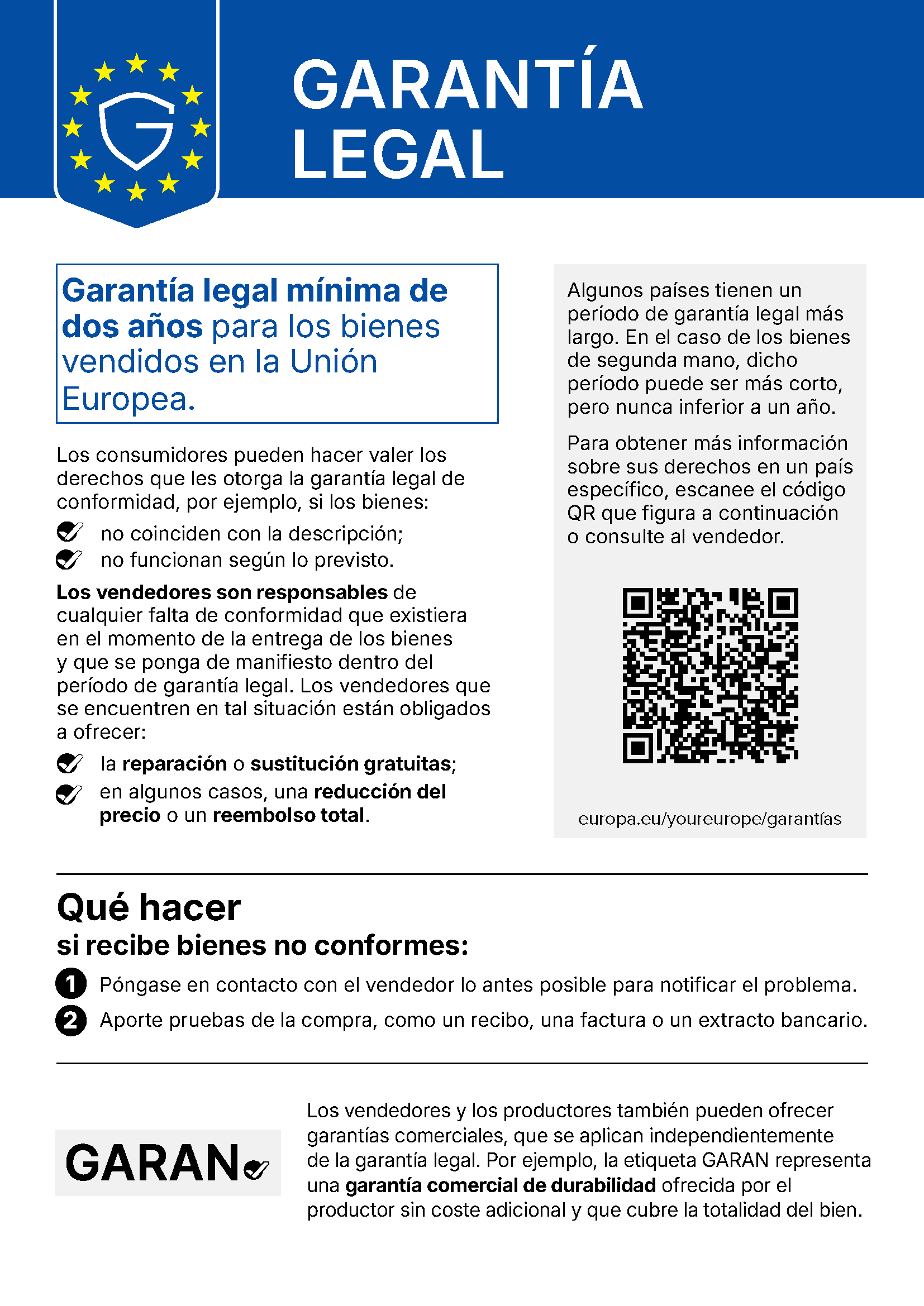 Vista previa del aviso armonizado sobre la garantía legal de conformidad