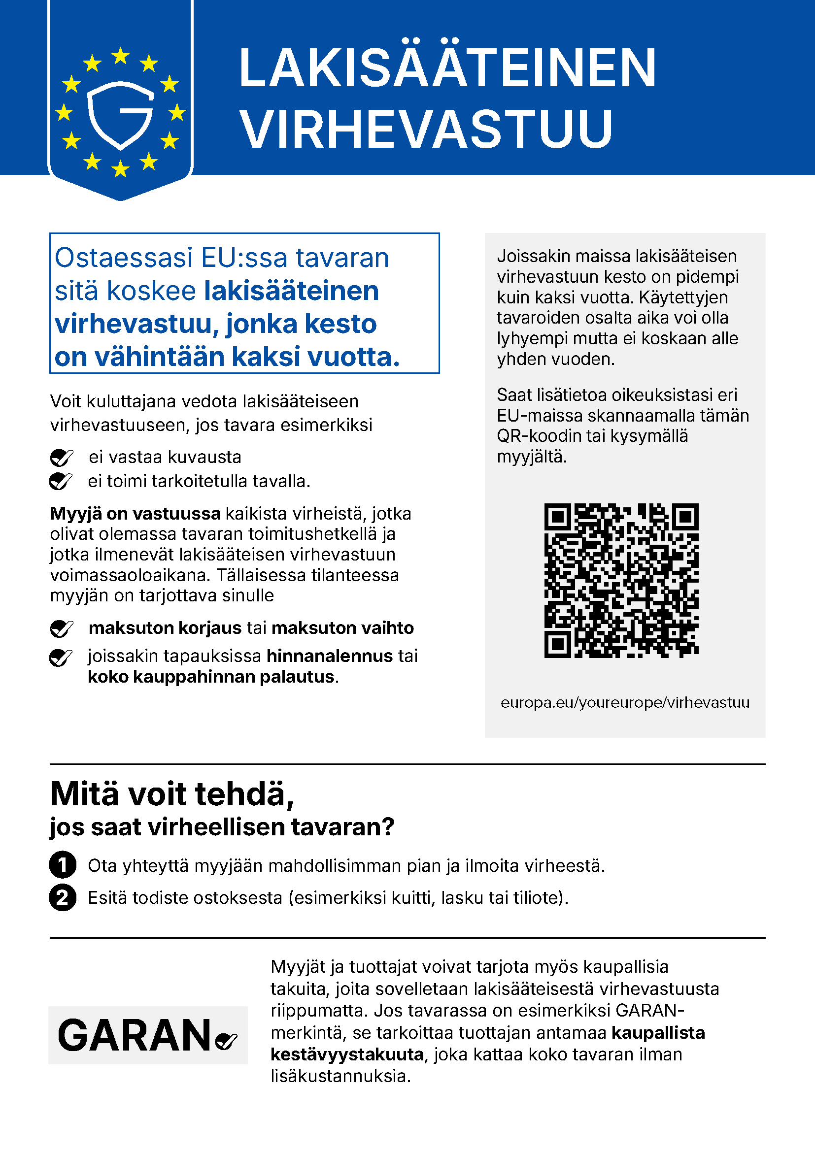 Esikatselu lakisääteistä virhevastuuta koskevasta yhdenmukaistetusta ilmoituksesta
