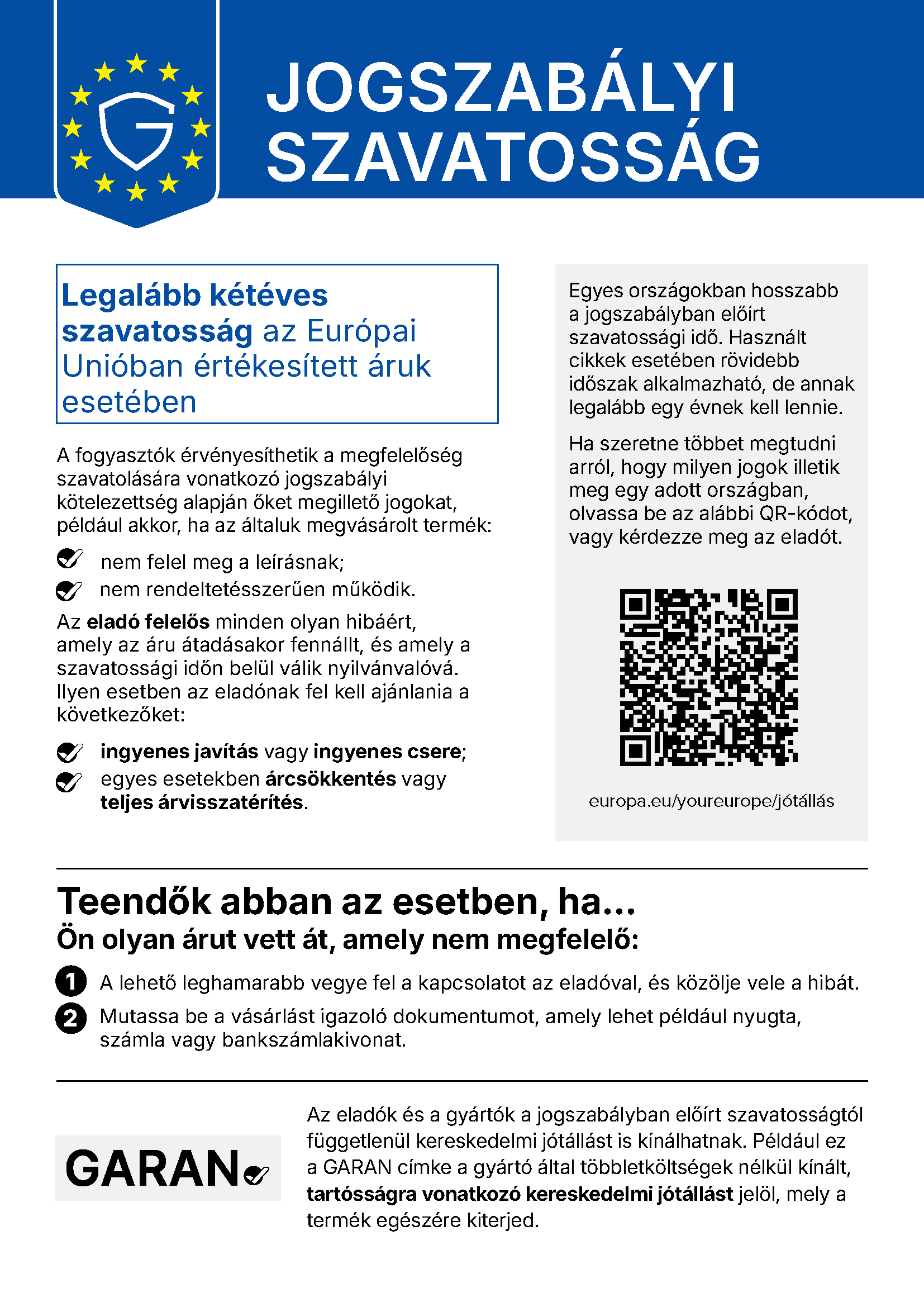 A megfelelőség szavatolására vonatkozó jogszabályi kötelezettségről szóló harmonizált értesítés előnézete