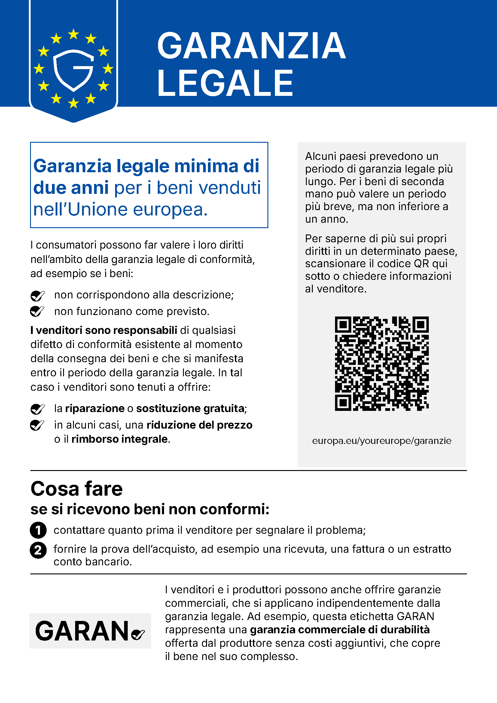 Anteprima dell'avviso armonizzato sulla garanzia legale di conformità