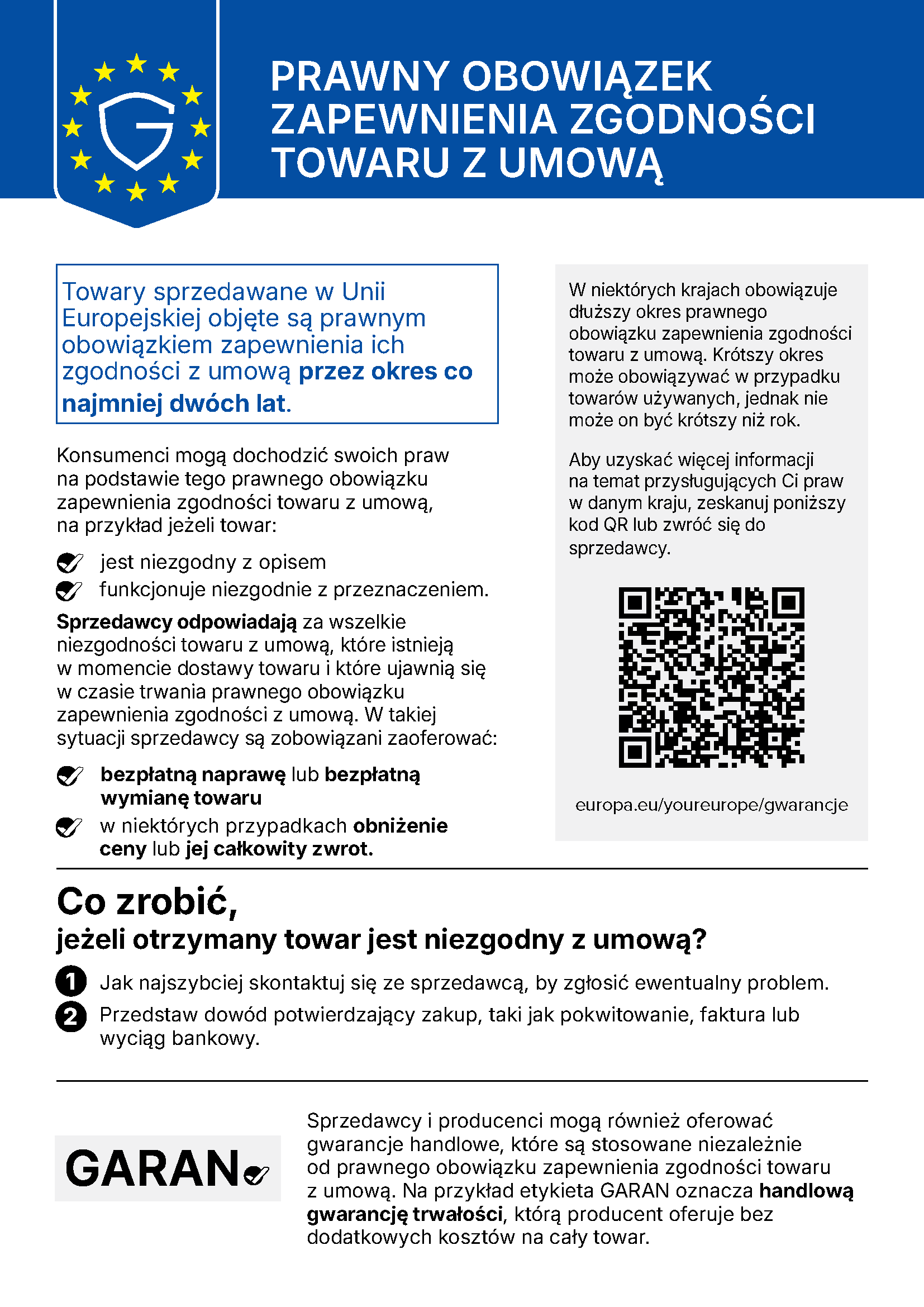 Podgląd zharmonizowanej informacji o prawnym obowiązku zapewnienia zgodności z umową